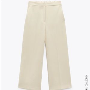 🤍 ZARA Cropped Trouser Pants Cream